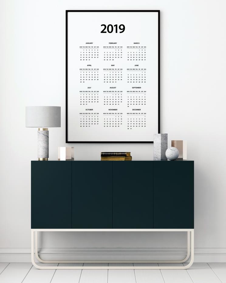Calender 2019 Vertical - White Poster