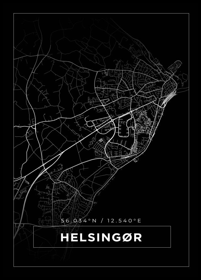 Karta - Helsingør - Svart Poster