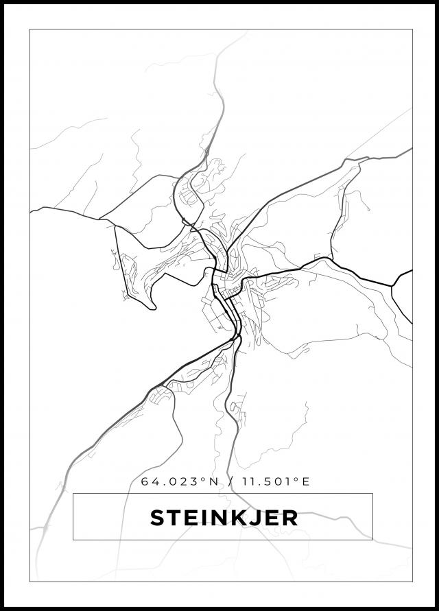 Karta - Steinkjer - Vit Poster