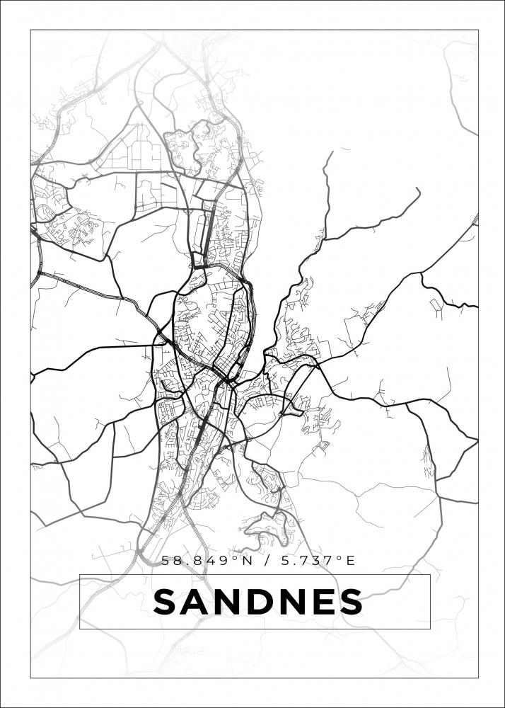 Karta - Sandnes - Vit Poster