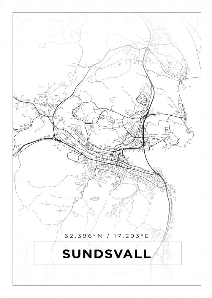 Karta - Sundsvall - Vit Poster
