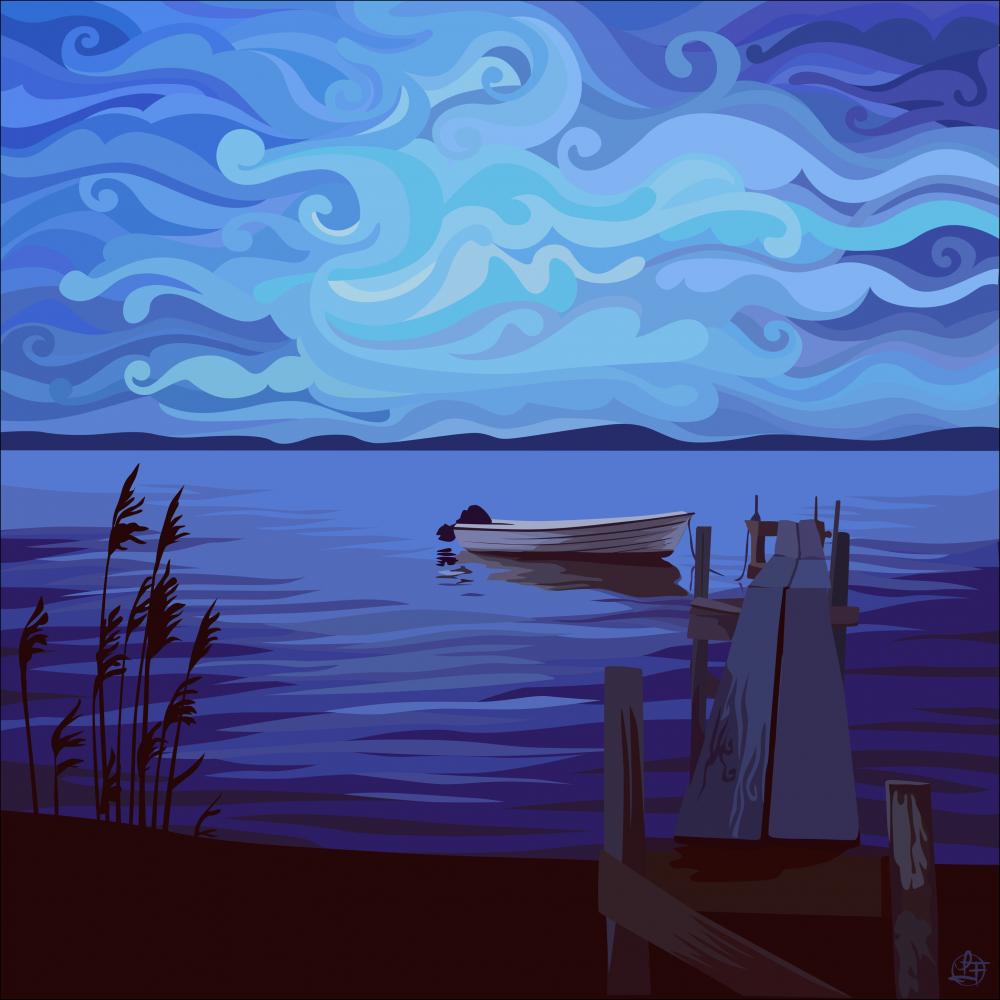 Boat at dusk Poster