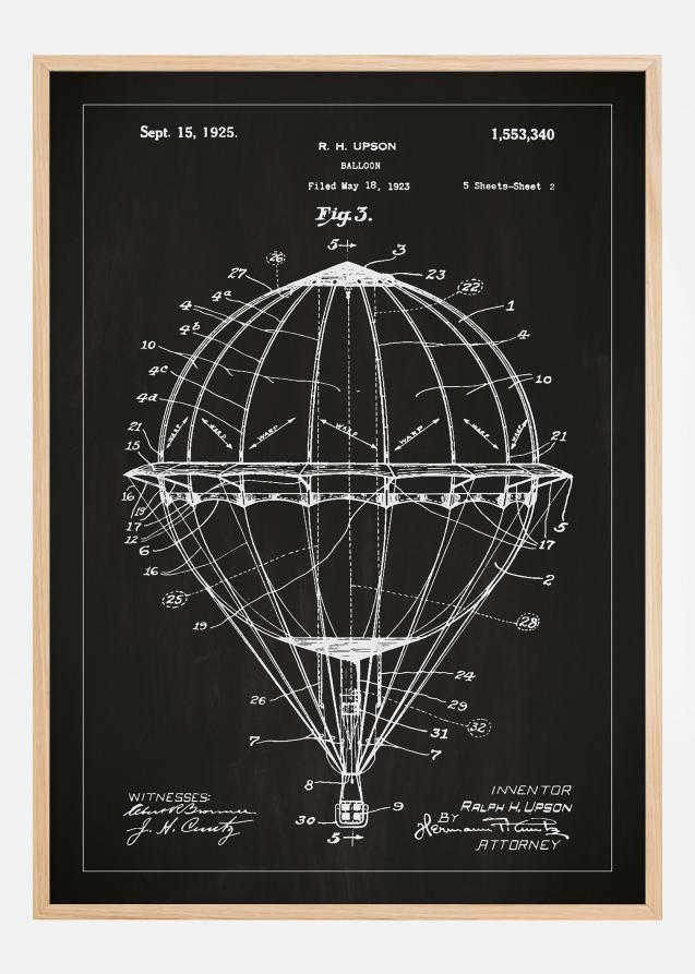 Patentritning - Luftballong - Svart Poster