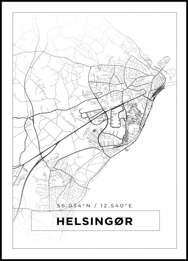 Karta - Helsingør - Vit Poster