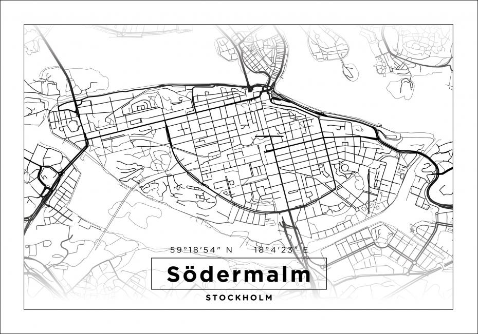 Karta - Sdermalm - Vit Poster