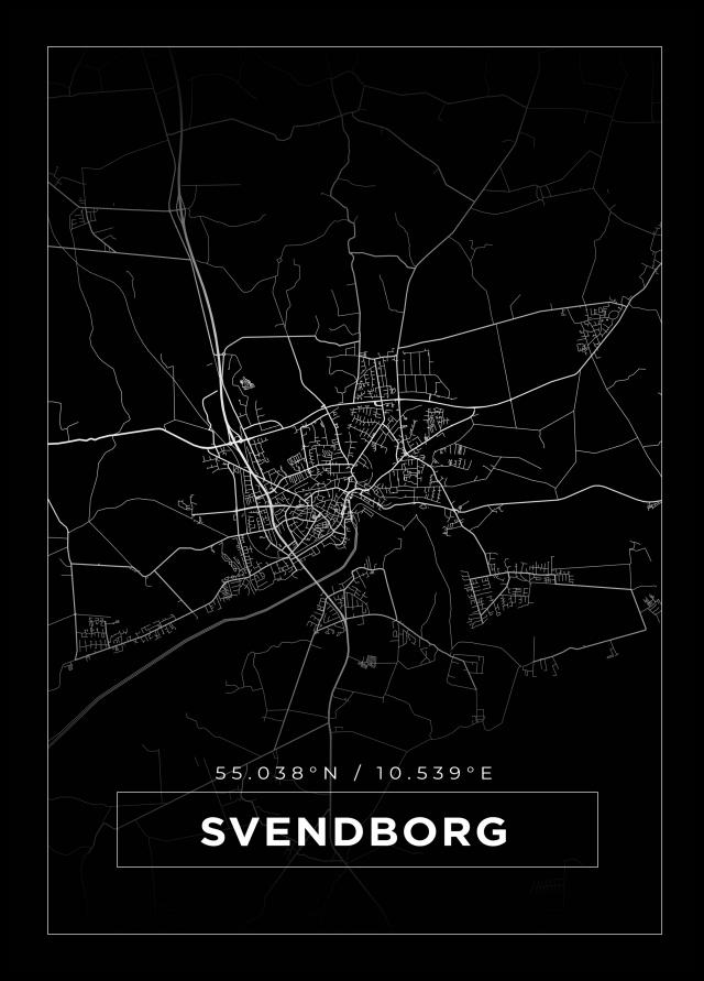 Karta - Svendborg - Svart Poster