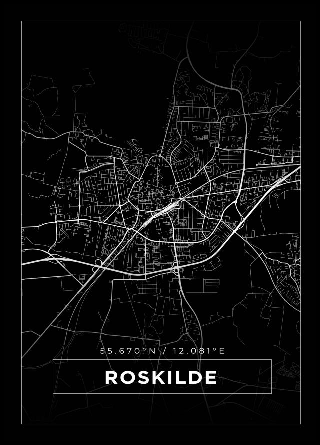 Karta - Roskilde - Svart Poster