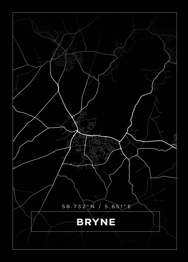 Karta - Bryne - Svart Poster