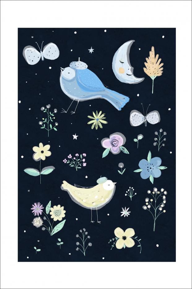 Moon Forest Birds Poster