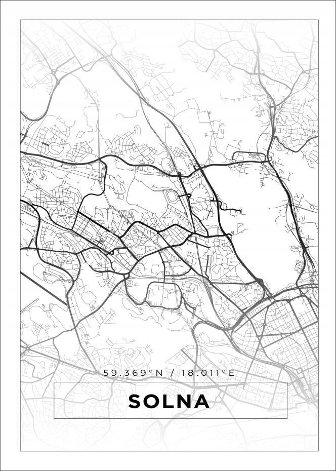 Karta - Solna - Vit Poster
