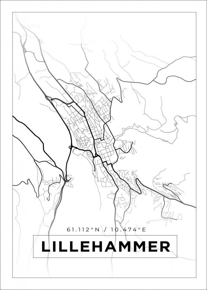 Karta - Lillehammer - Vit Poster