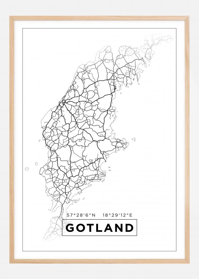 Karta - Gotland - Vit Poster