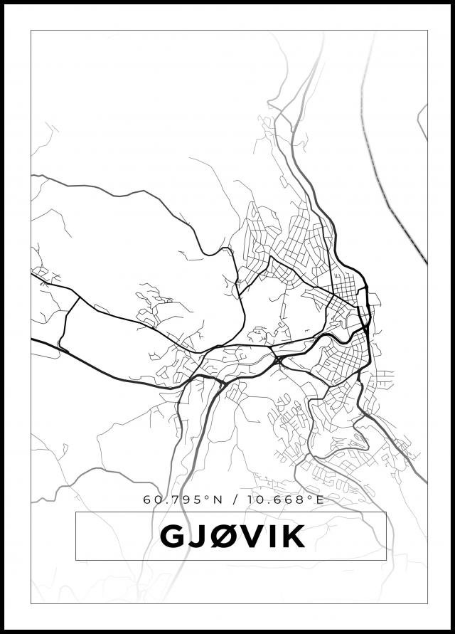 Karta - Gjøvik - Vit Poster