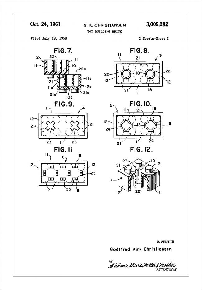 Patent Print - Lego Block II - White Poster