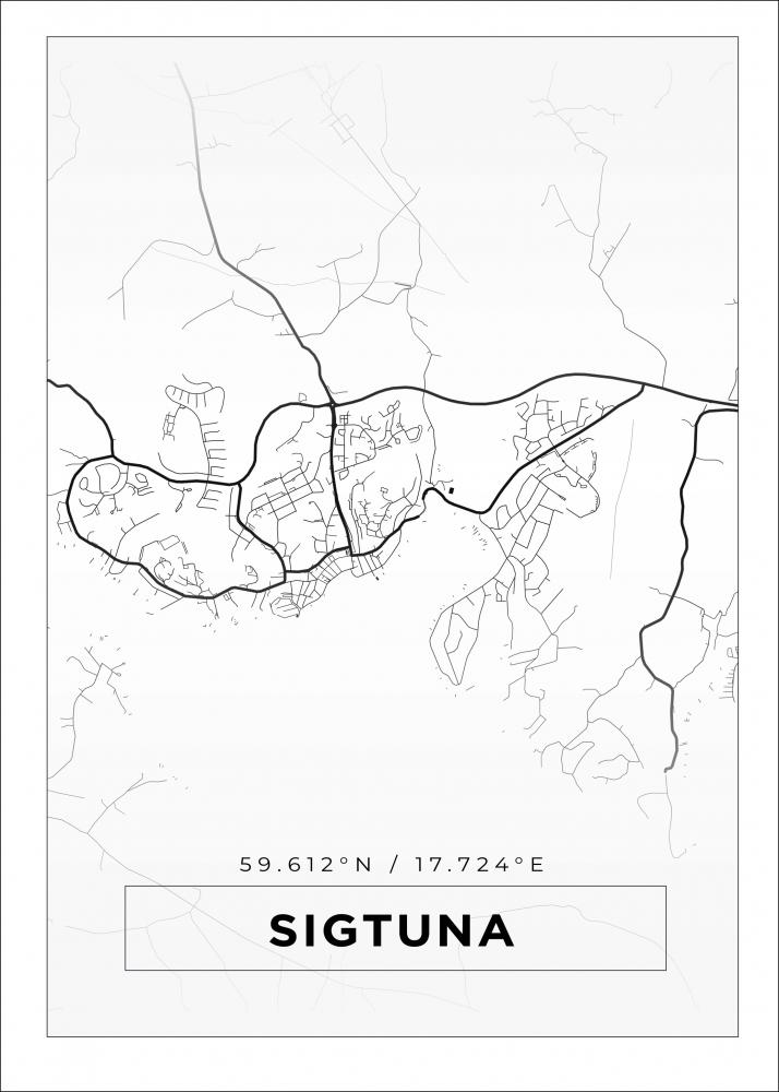 Karta - Sigtuna - Vit Poster