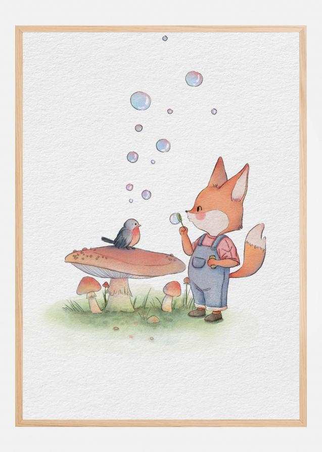 Fox and Bird Illustration Poster