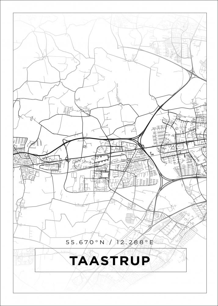 Karta - Taastrup - Vit Poster
