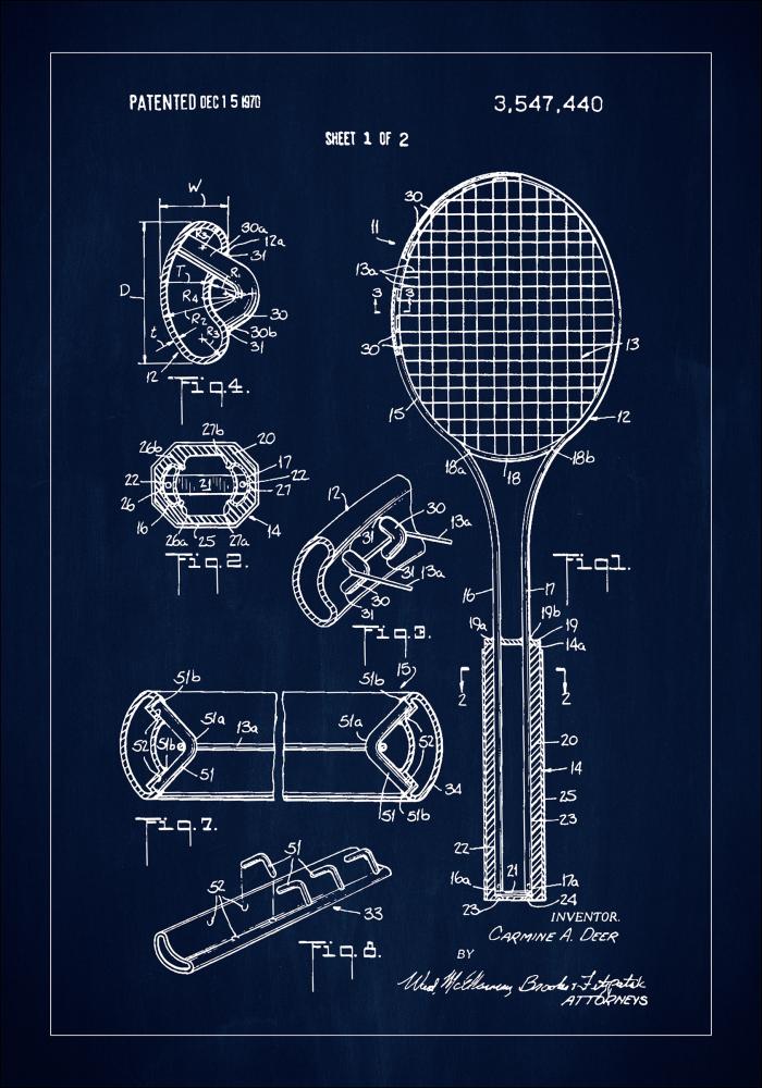 Patent Print - Tennis Racket - Blue Poster