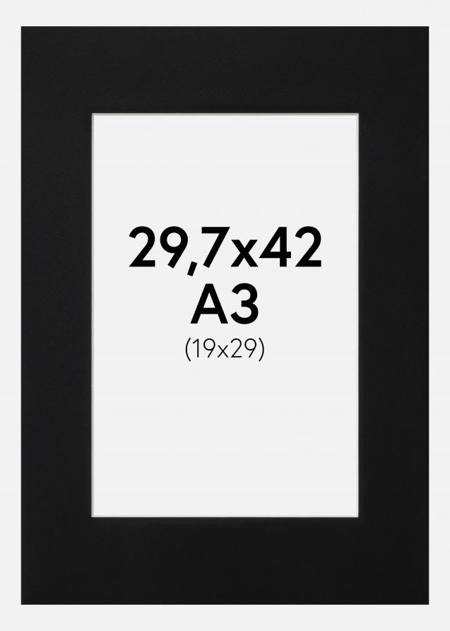Passepartout Svart Standard (Vit kärna) 29,7x42 cm (19x29)