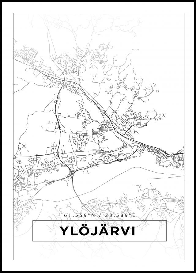 Karta - Ylöjärvi - Vit Poster