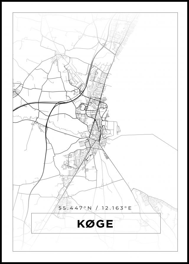 Karta - Køge - Vit Poster