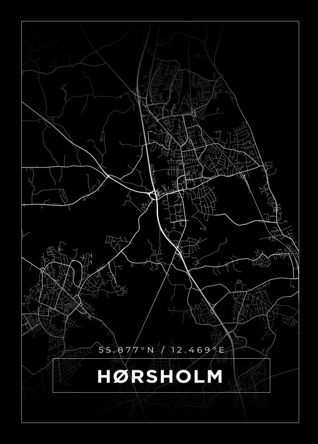 Karta - Hørsholm - Svart Poster
