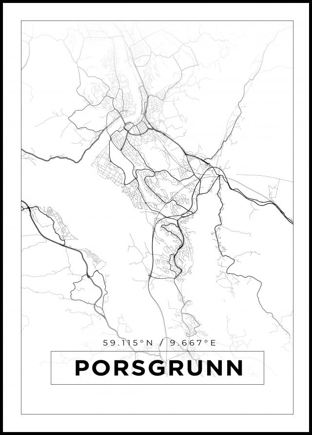 Karta - Porsgrunn - Vit Poster