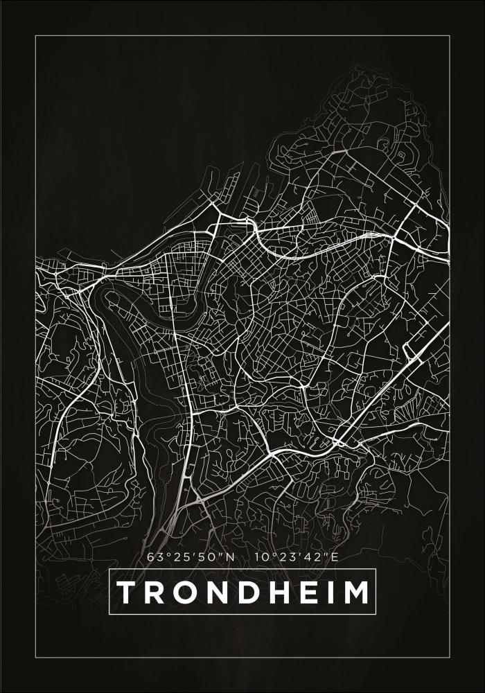 Karta - Trondheim - Svart Poster
