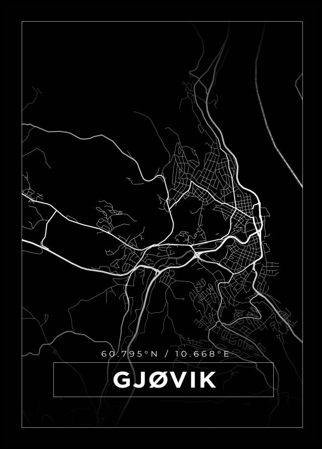 Karta - Gjøvik - Svart Poster