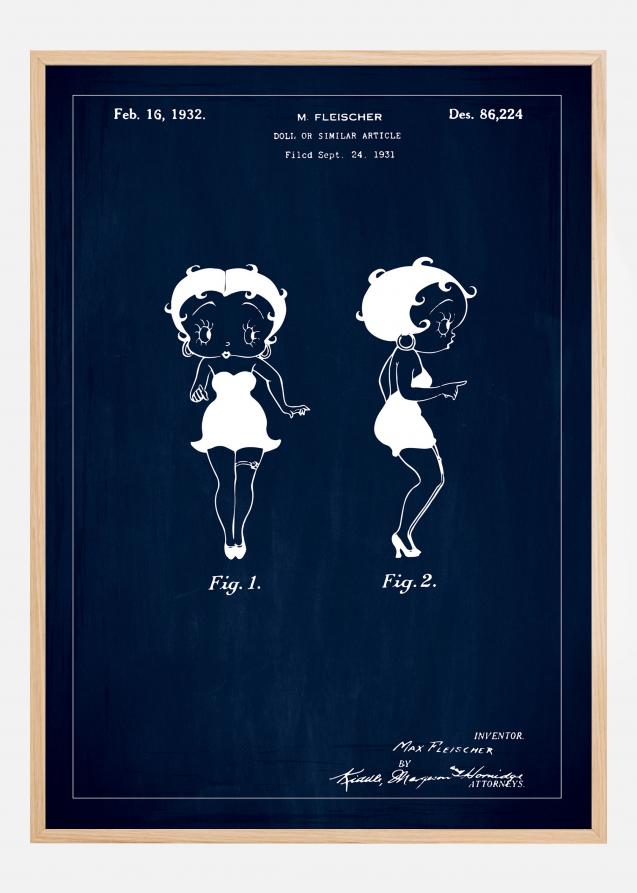Patentritning - Betty Boop - Blå Poster