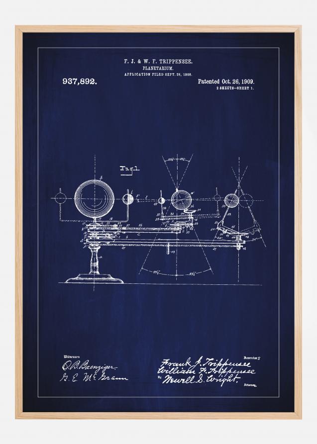 Patentritning - Planetarium - Blå Poster
