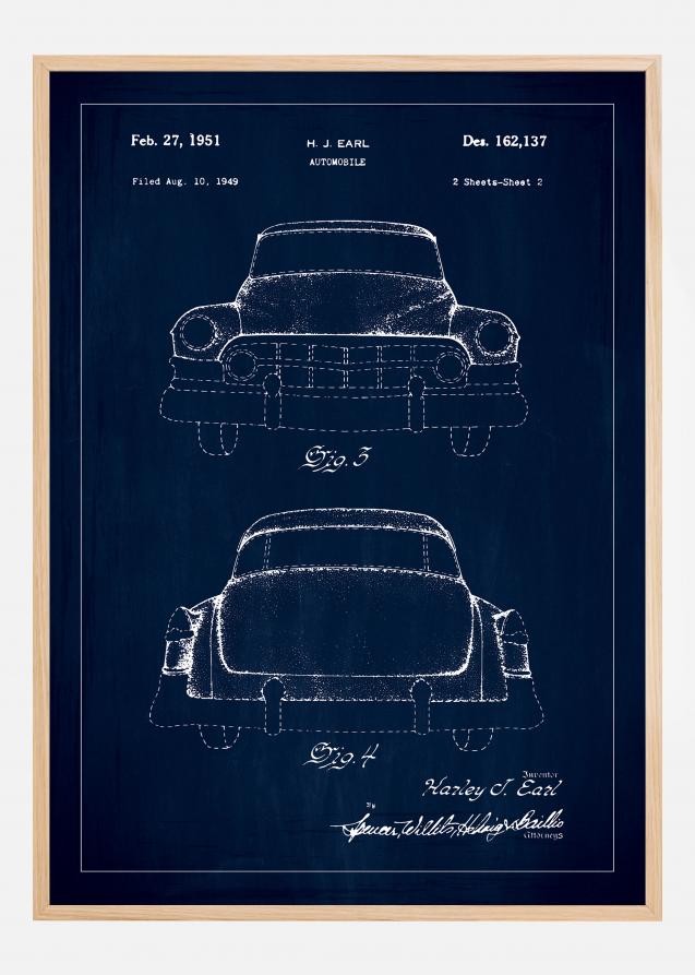 Patentritning - Cadillac II - Blå Poster