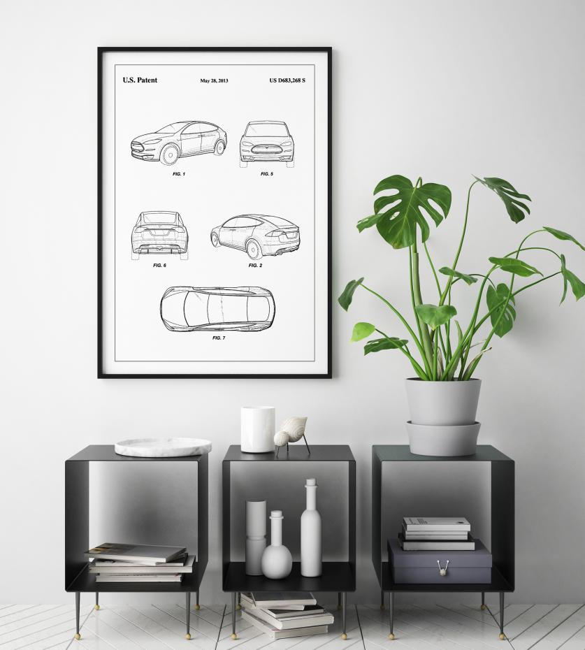 Patent Print - Tesla - White Poster