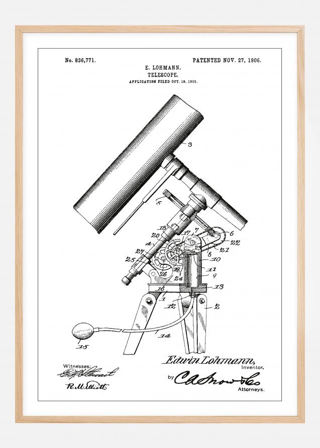 Patentritning - Teleskop - Vit Poster