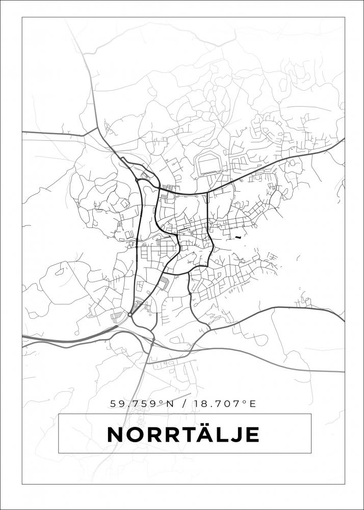 Karta - Norrtlje - Vit Poster
