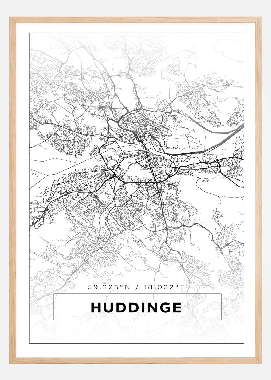Karta - Huddinge - Svart Poster (21x29.7 cm (A4))