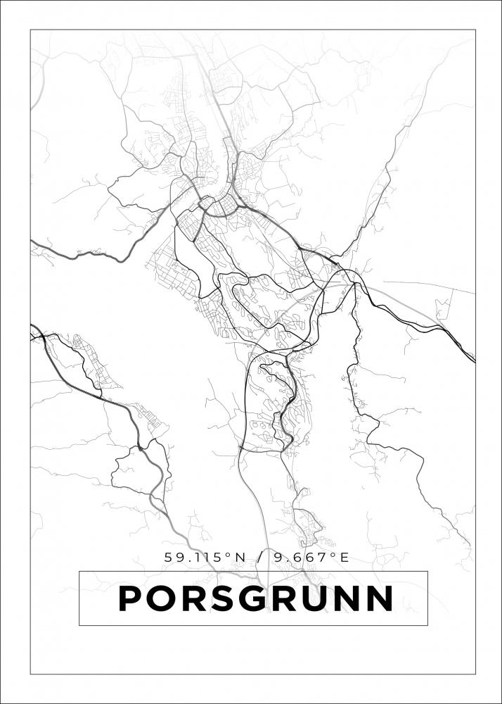 Karta - Porsgrunn - Vit Poster