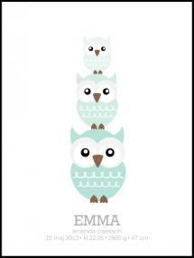 Owls Birth Poster II Green