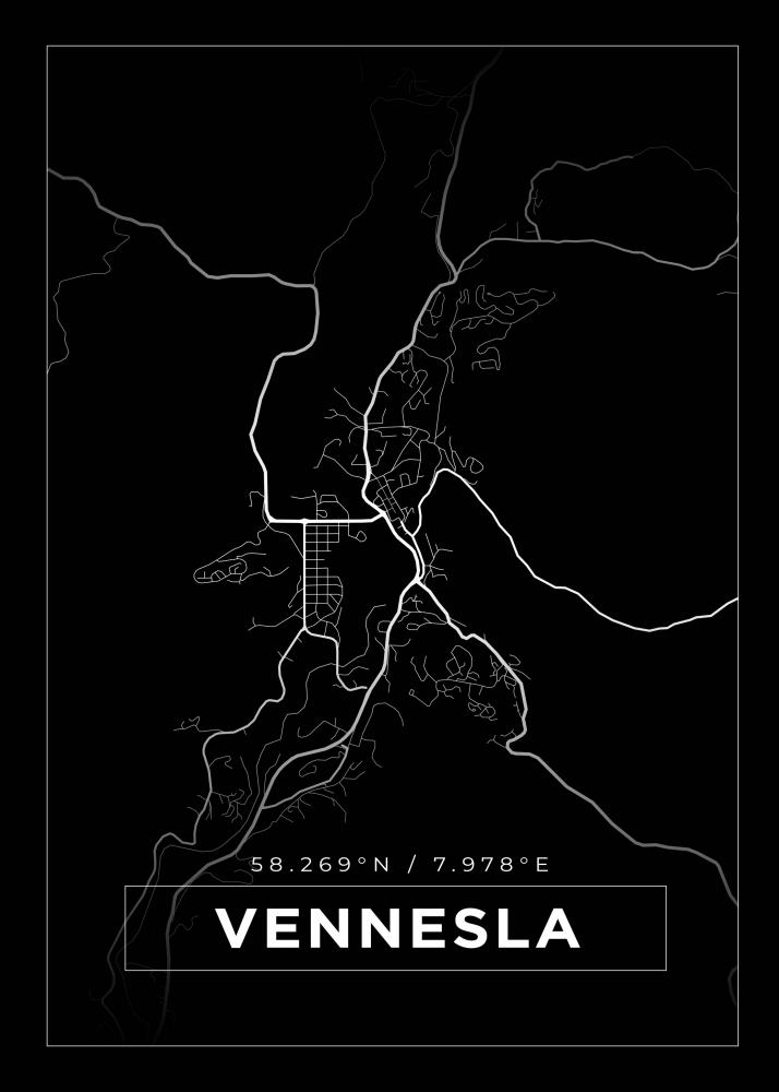 Karta - Vennesla - Svart Poster