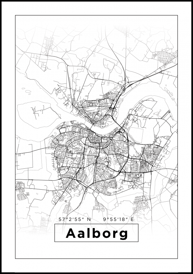 Karta - Aalborg - Vit Poster