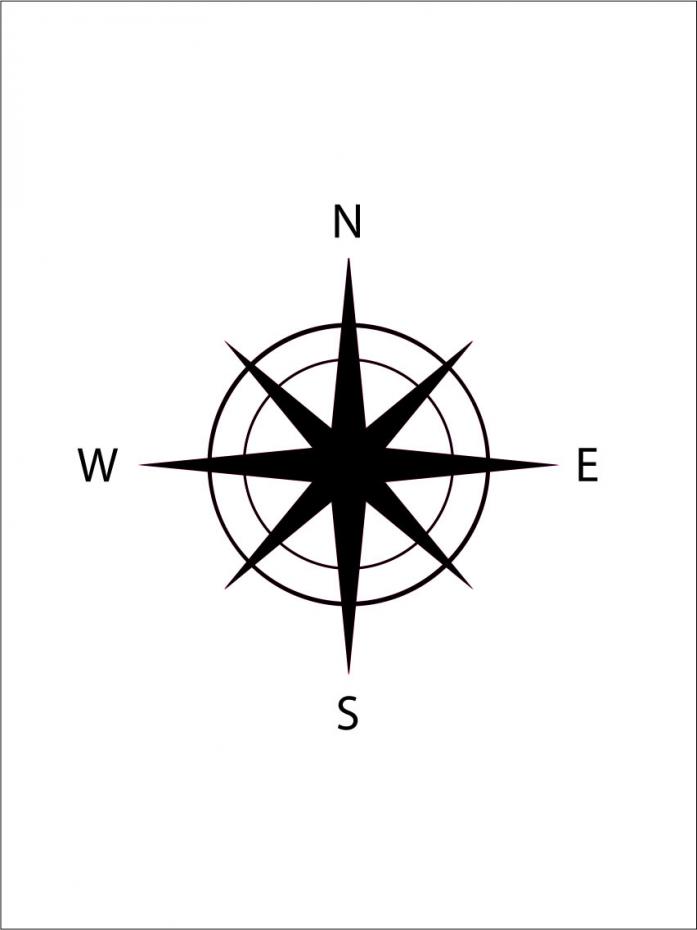 Kompassros - Vit med svart tryck Poster