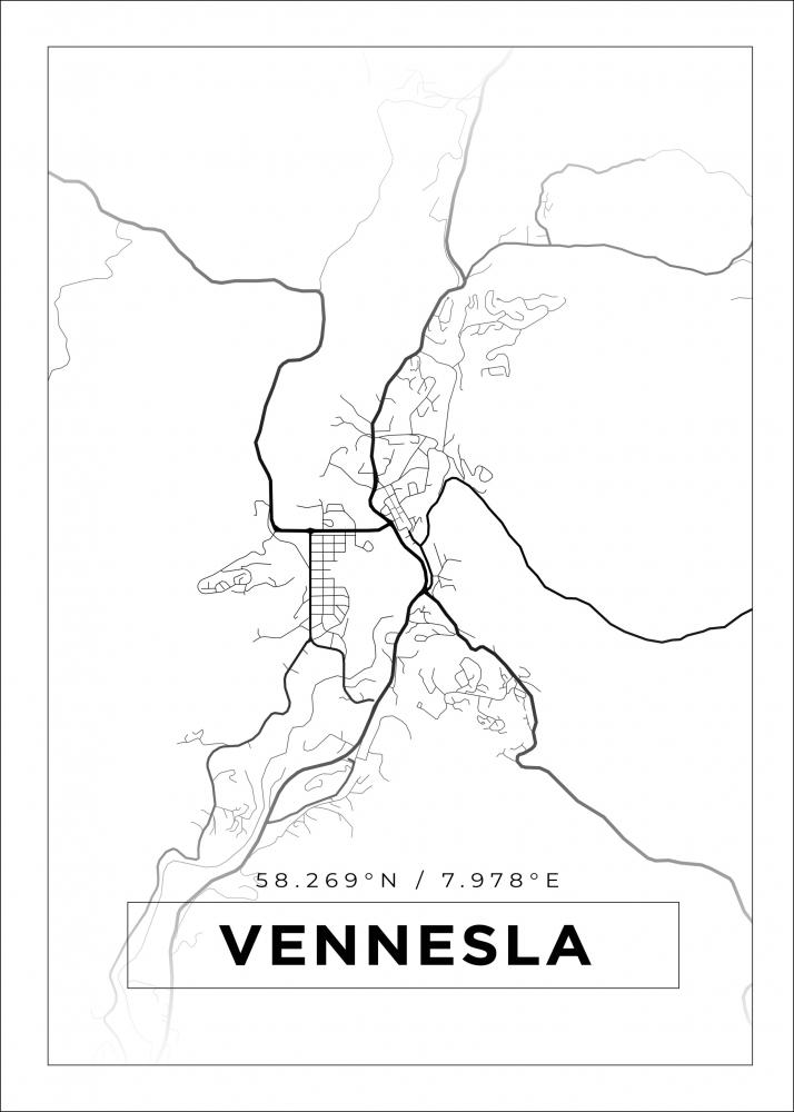 Karta - Vennesla - Vit Poster