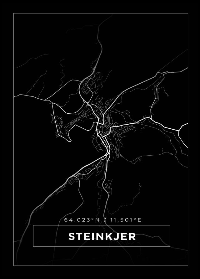 Karta - Steinkjer - Svart Poster