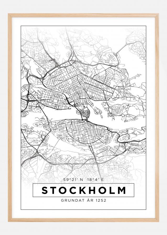Karta - Stockholm - Vit Poster