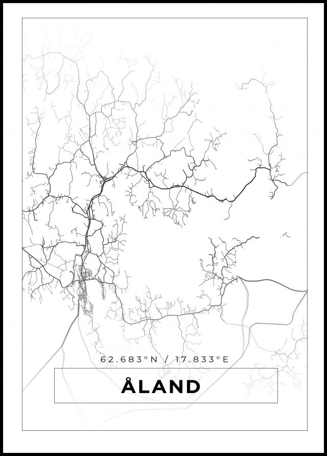 Karta - Åland - Vit Poster