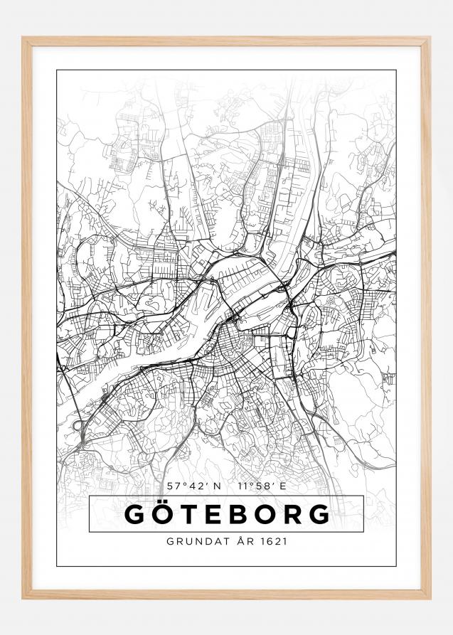 Karta - Göteborg - Vit Poster