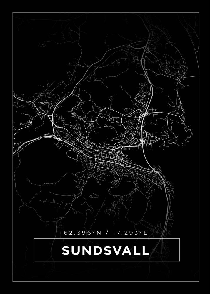 Karta - Sundsvall - Svart Poster