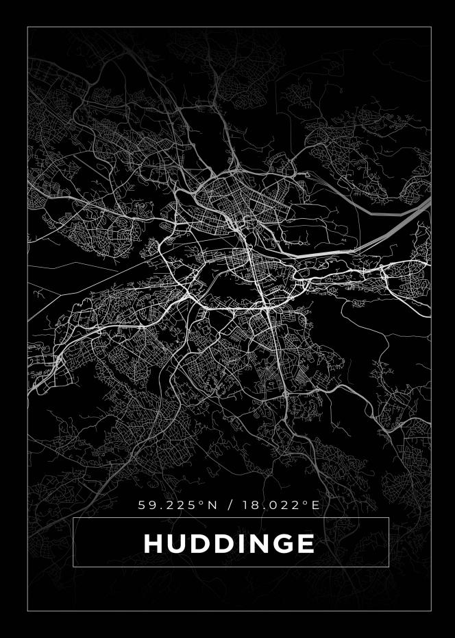 Karta - Huddinge - Svart Poster