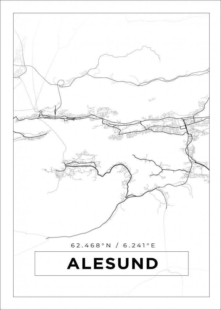 Karta - Alesund - Vit Poster