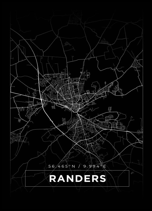 Karta - Randers - Svart Poster